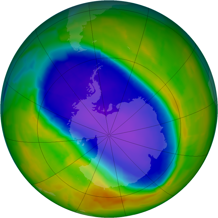 Antarctic ozone map for 16 October 2011
